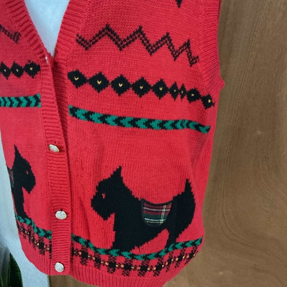 Alfred Dunner Scottie Dogs Red Knit Vest Sz. Small Vintage90s Cottagecore Preppy - Picture 5 of 13